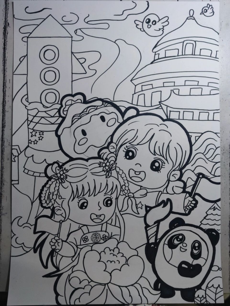 儿童画《中国梦》  可临摹 ,马克笔77油画棒