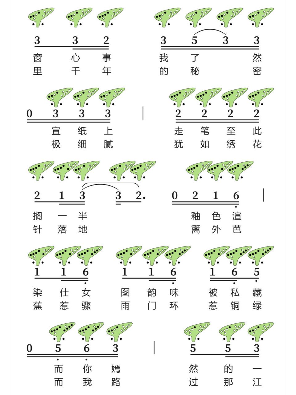 《青花瓷》12孔陶笛曲谱 欢迎一起交流陶笛心得 需要更多曲谱欢迎留言
