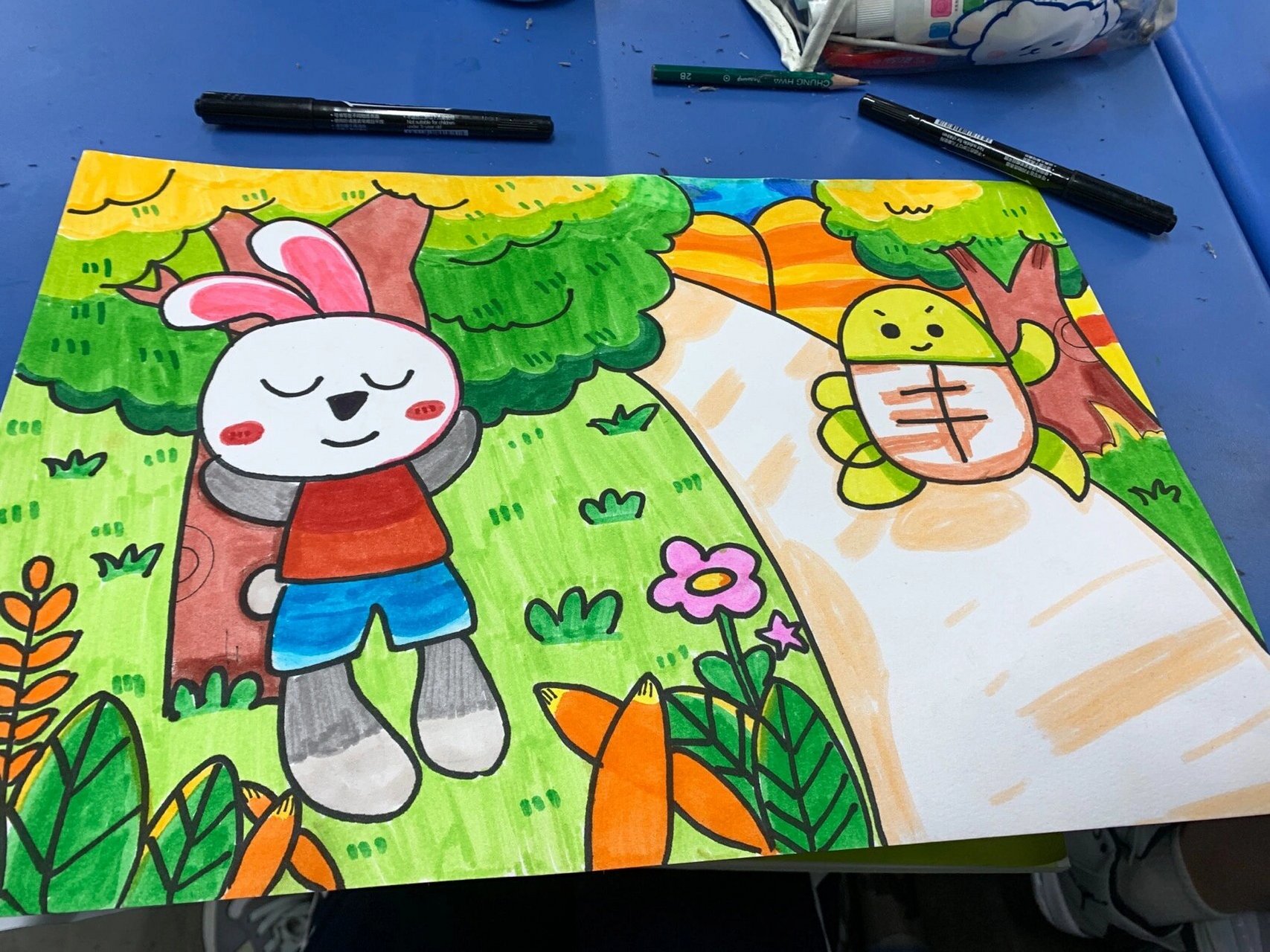 儿童画《龟兔赛跑》