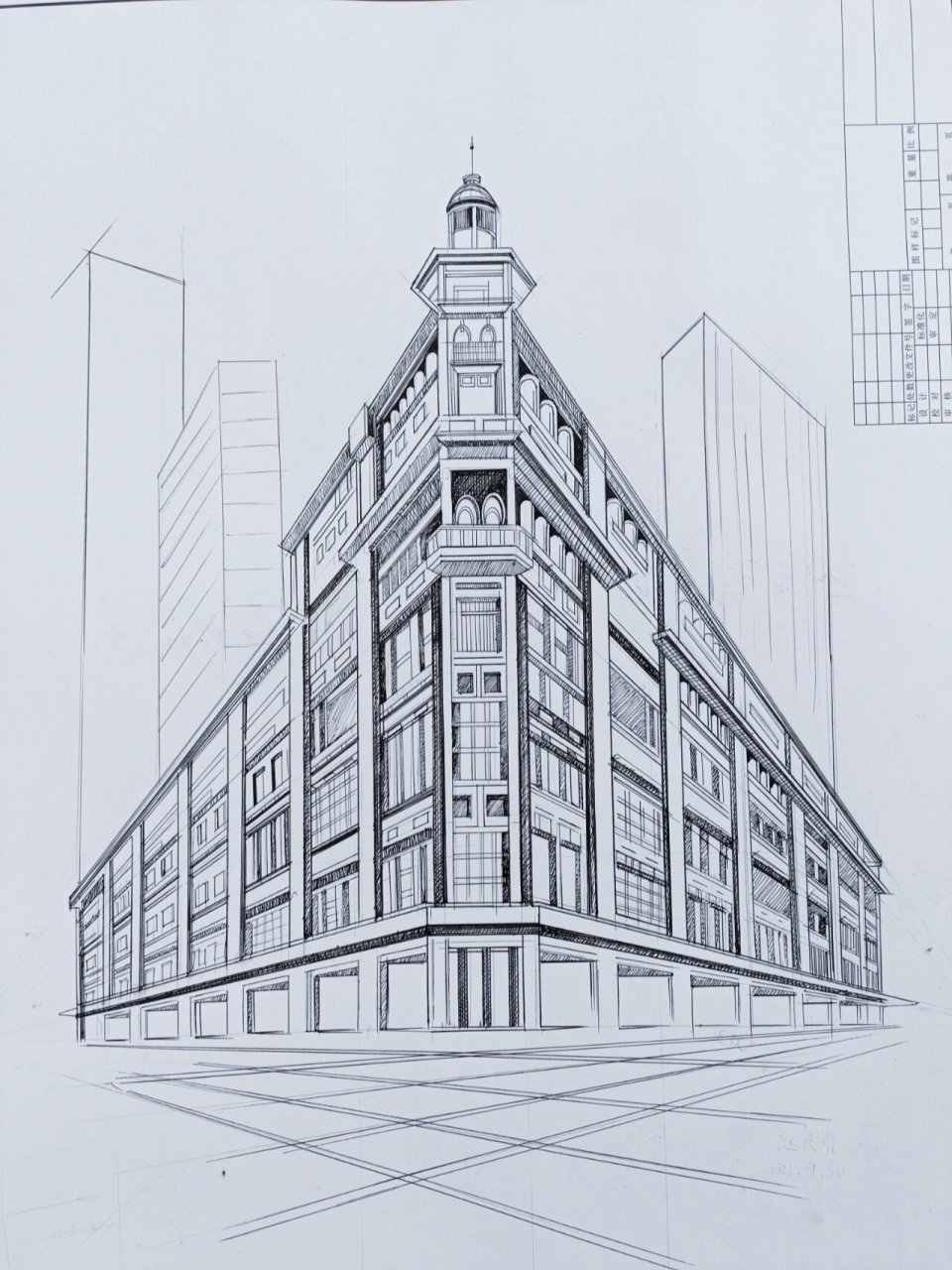 两点透视图 两点透视,建筑图,针管笔#两点透视图