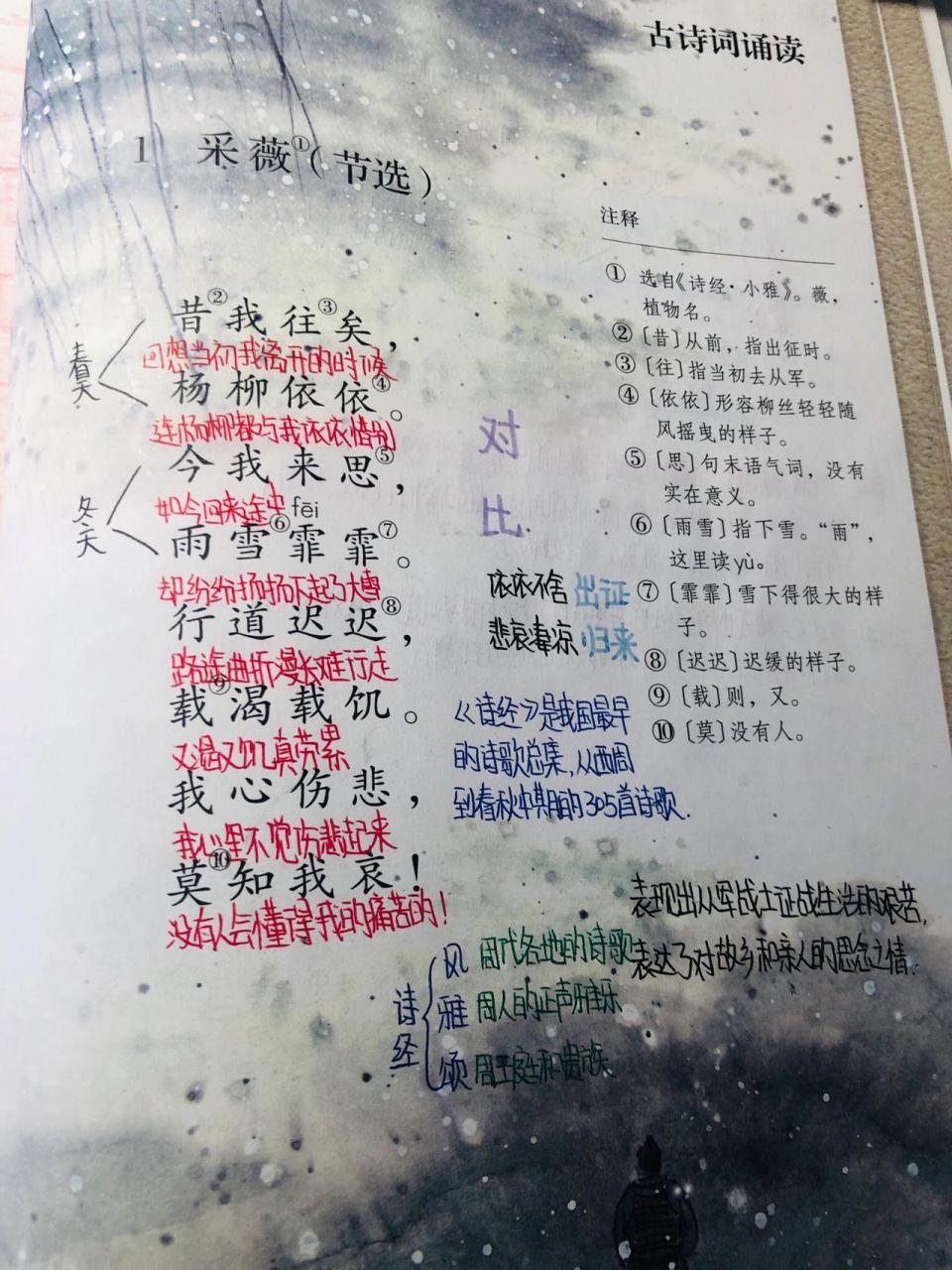 六下语文笔记|1.采薇(节选)    我爱语文哈哈哈