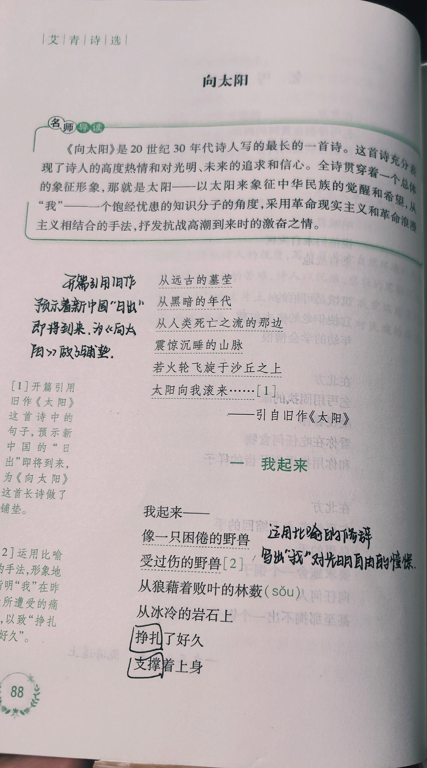 《艾青诗选》向太阳批注