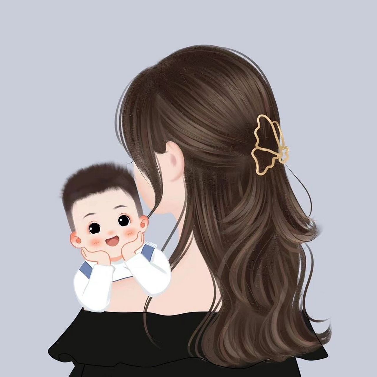 亲子头像手绘/母子头像,图片可取哦!