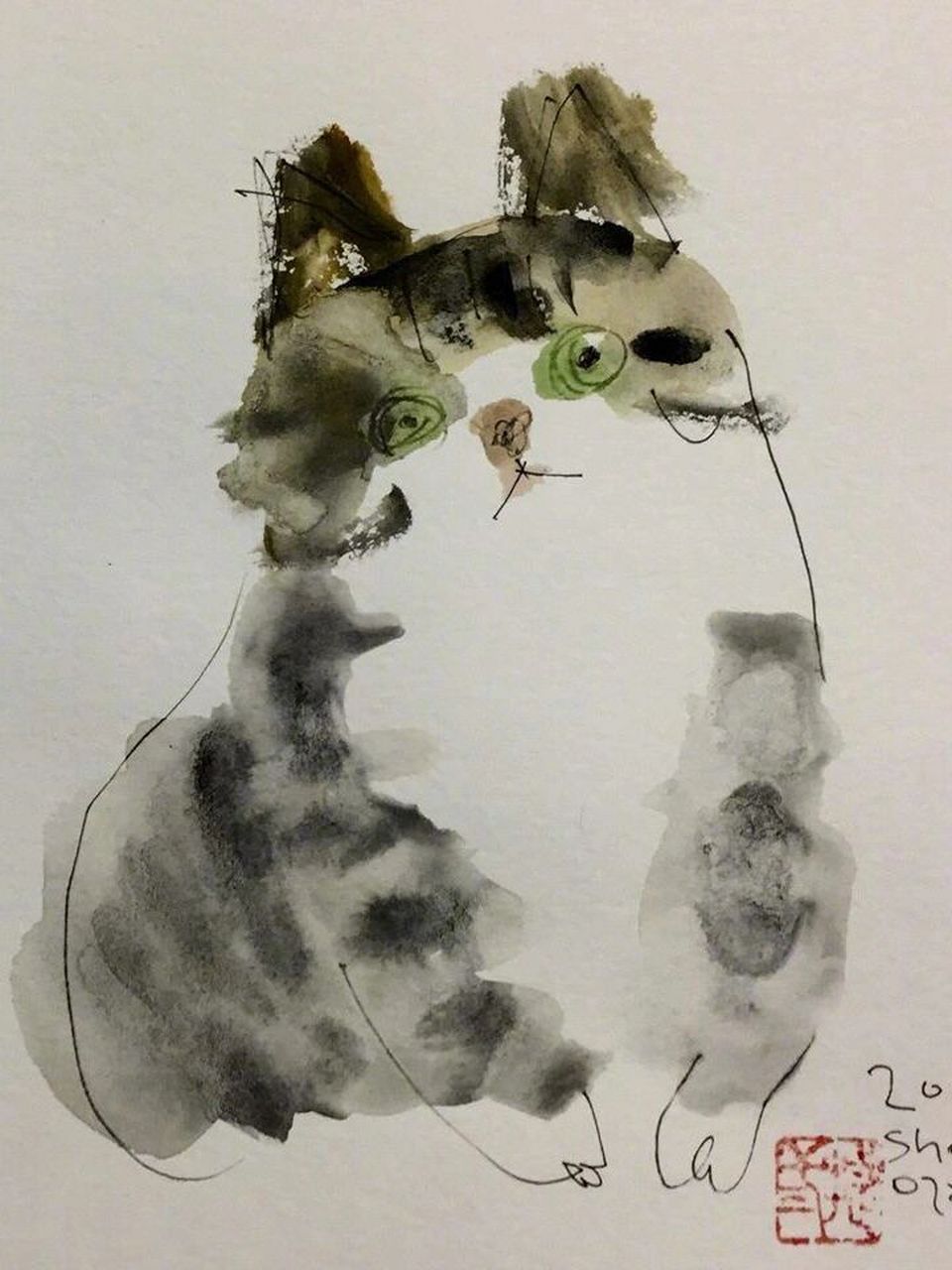 日本插画师shozo ozaki 画的猫咪,简单的几笔笔墨就能勾画出猫星人的