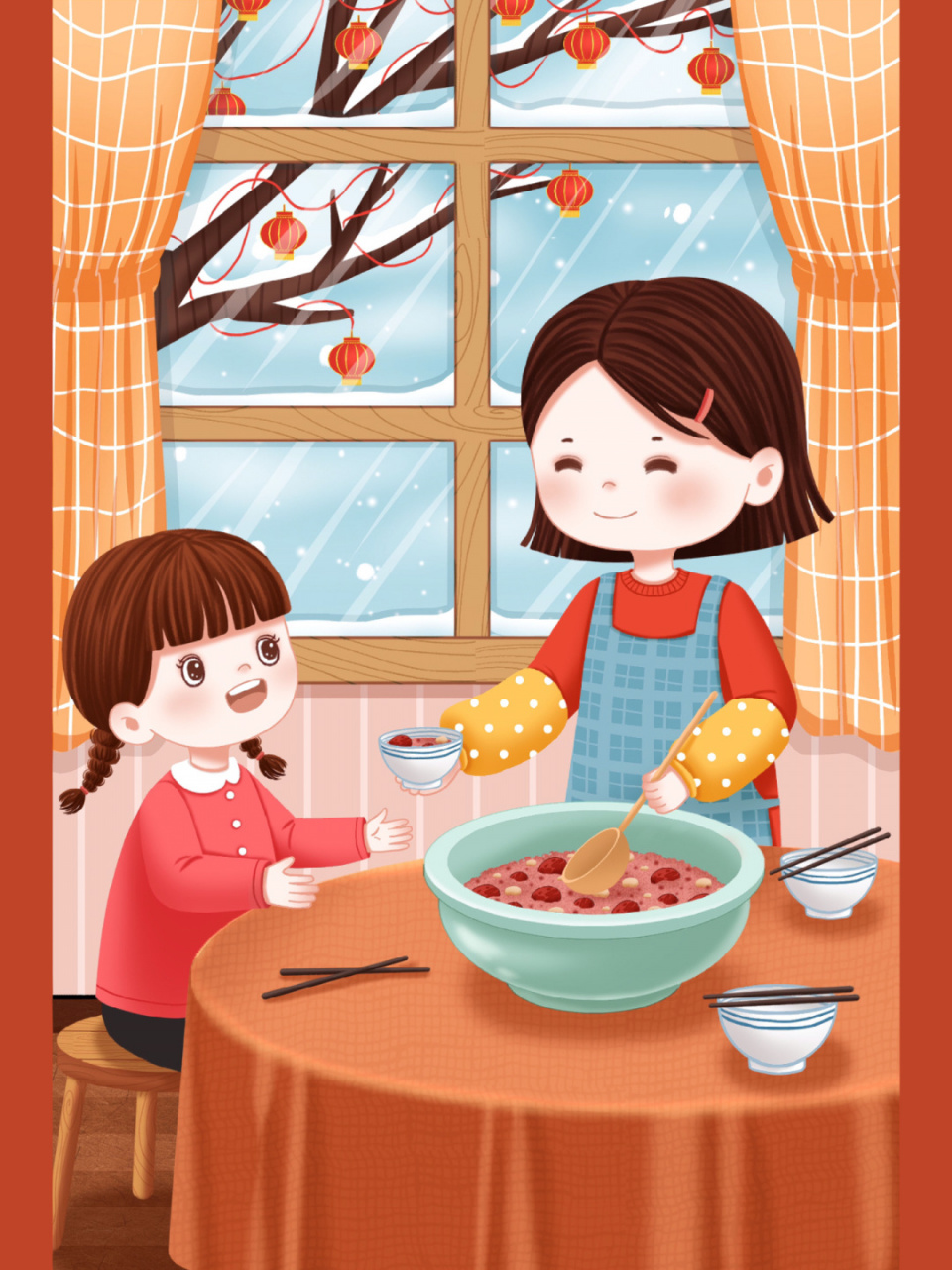 插画|腊八节吃腊八粥的女孩 [期待]腊八节,即每年农历十二月初八~ 在