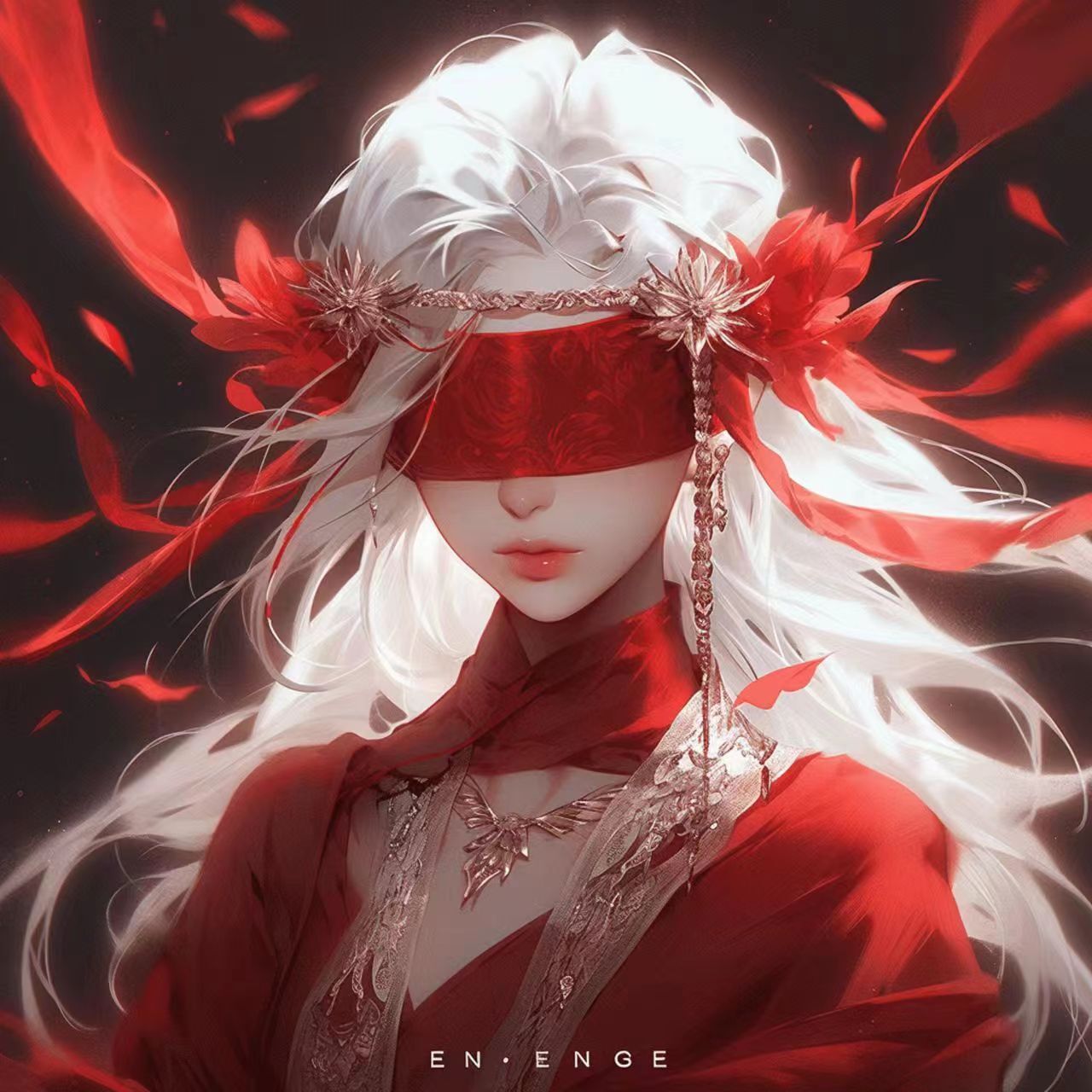 蒙眼女子|红色国风氛围感|古风头像 我蒙上自己的双眼,只为记住你惊世