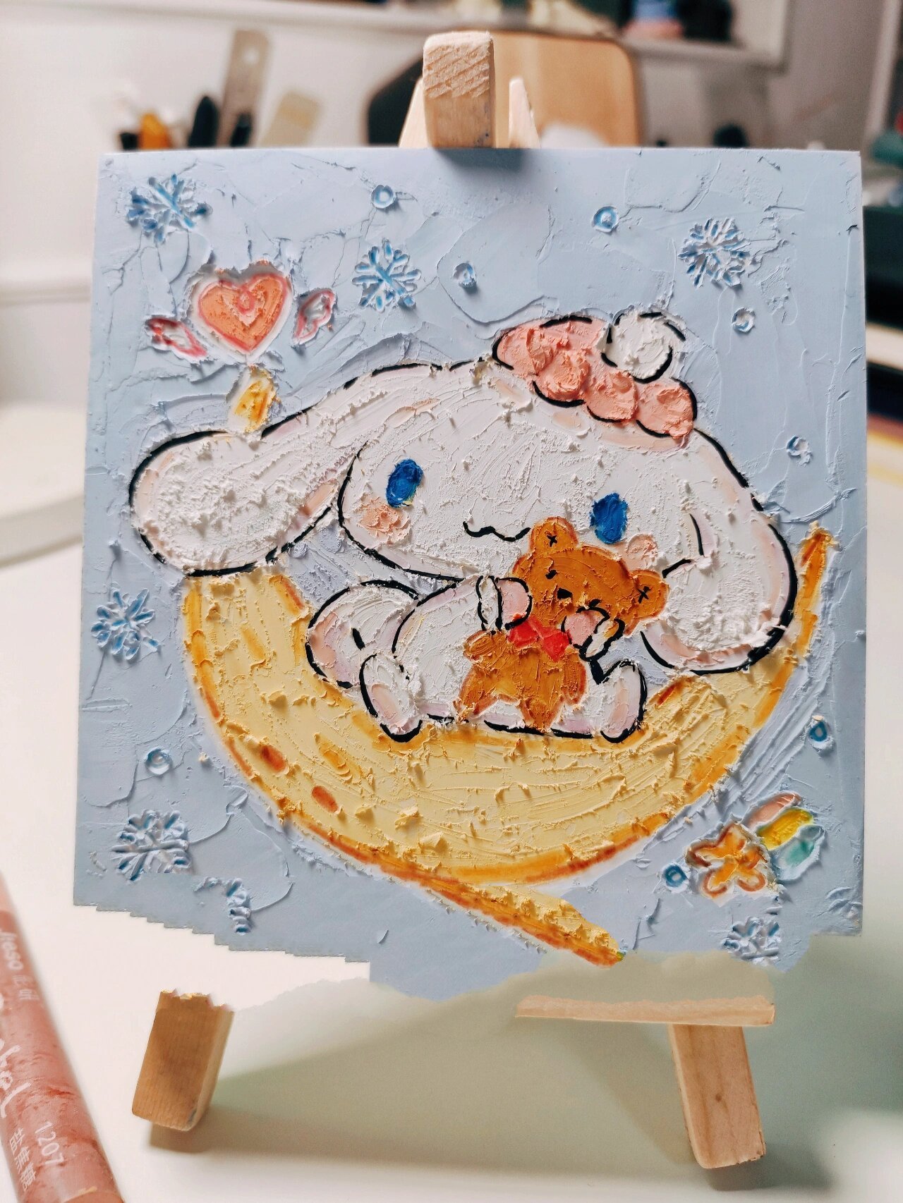 油画棒|巴掌大的雪天玉桂狗