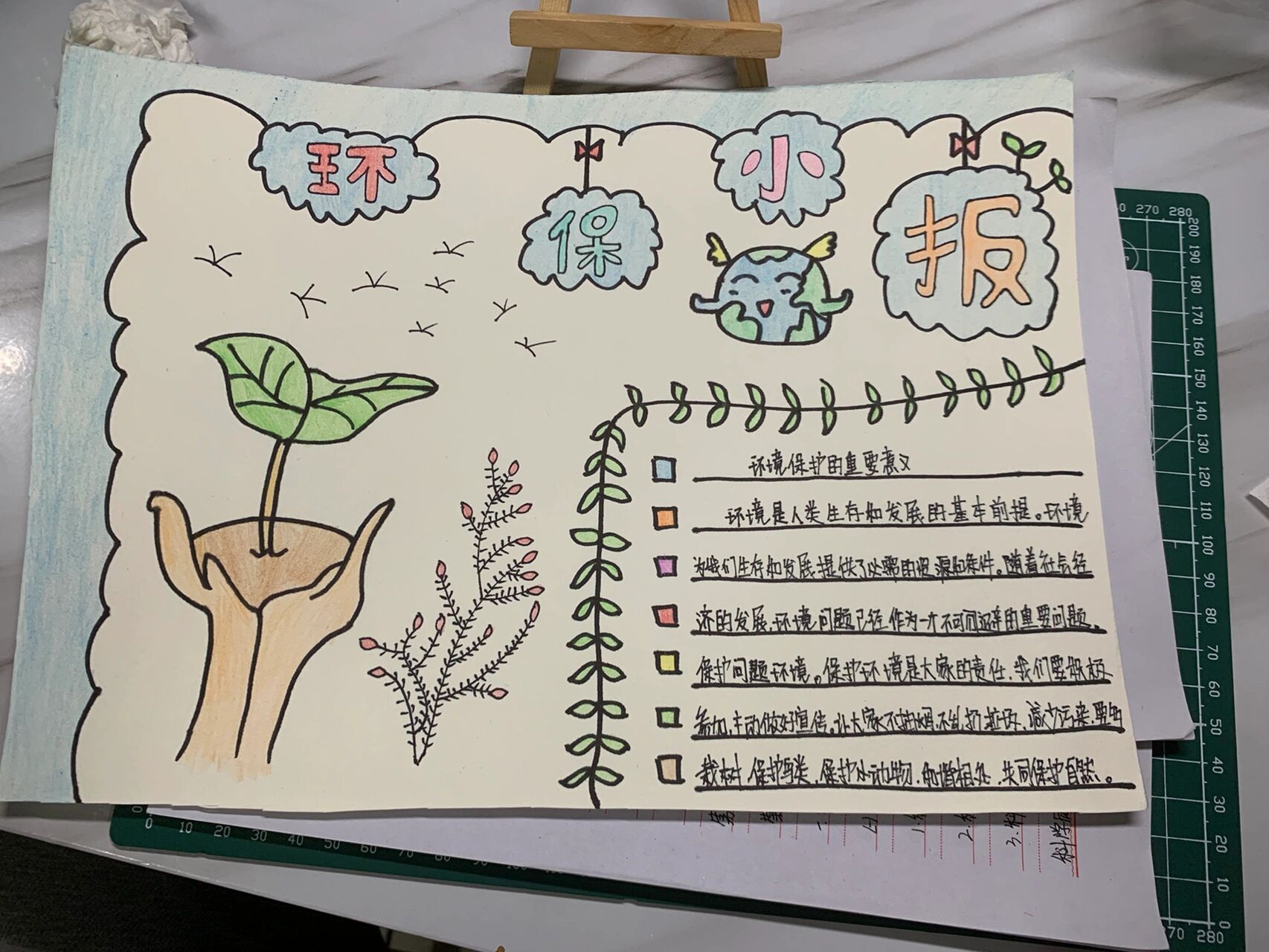 环保手抄报   今日份手抄报来啦 呜呜不知道画啥随便找了一个