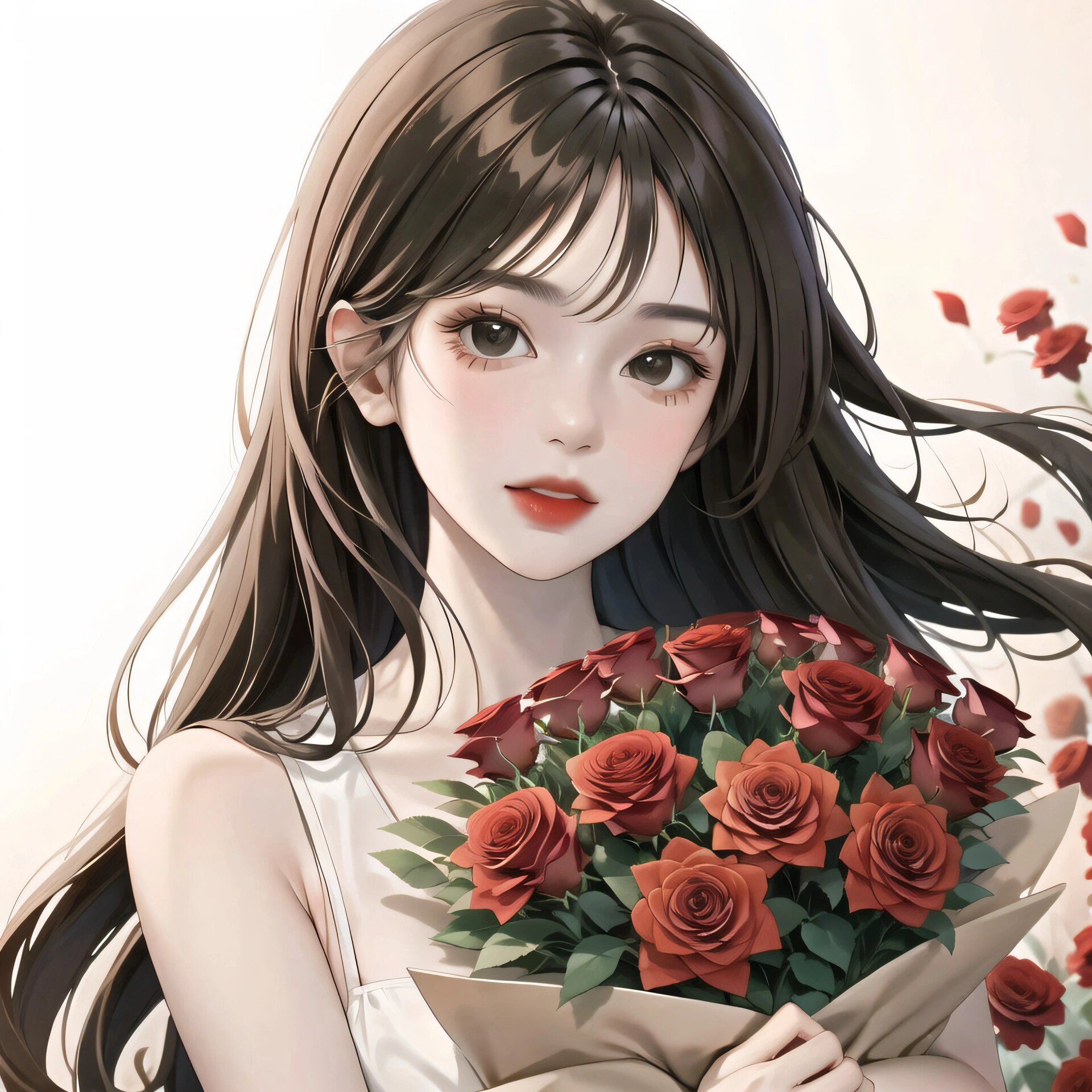 漫画风95|手捧鲜花女生头像