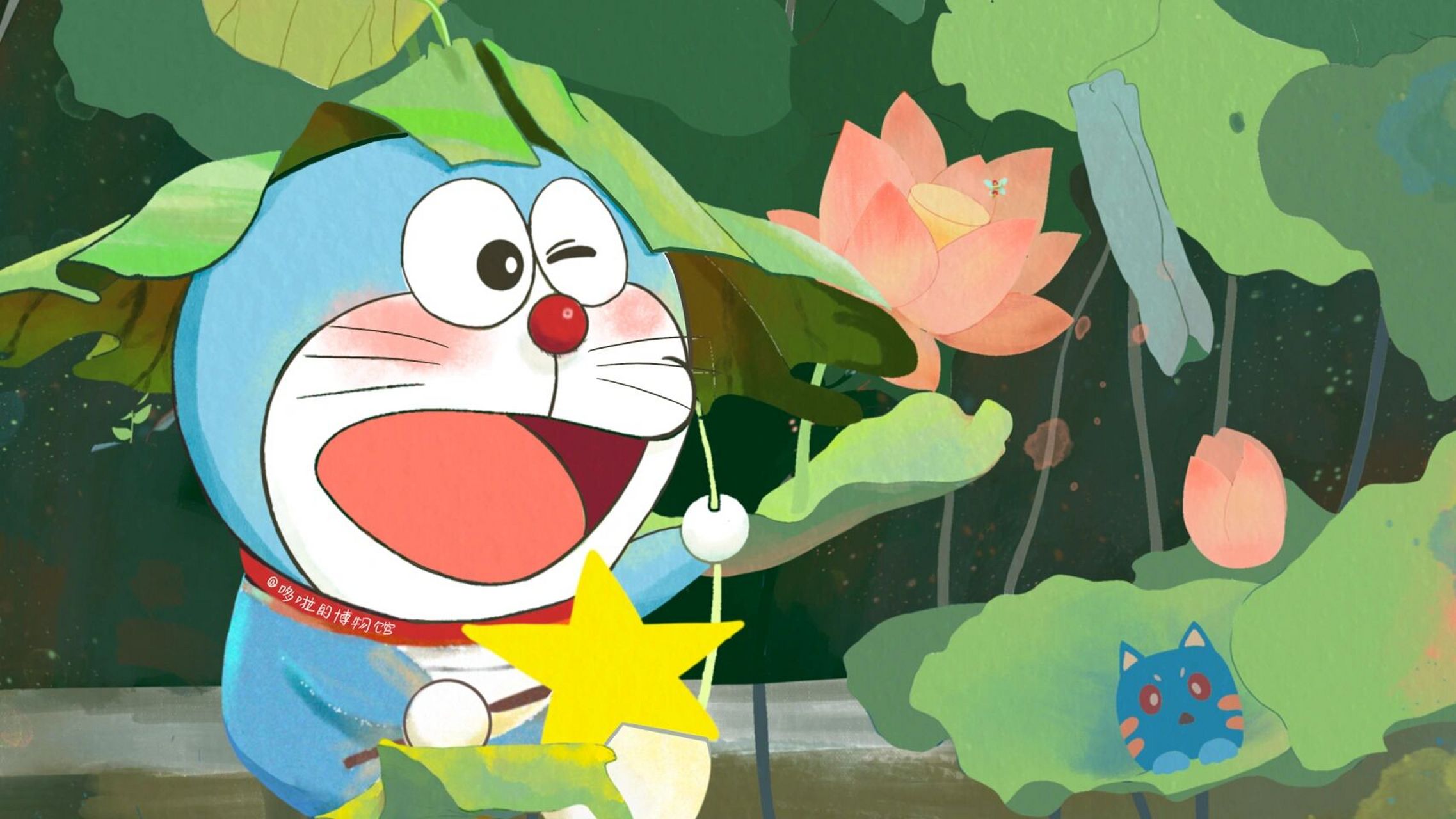 哆啦a梦壁纸,荷塘嬉戏 绘图:哆啦的博物馆7015谢诗yi #哆啦a梦