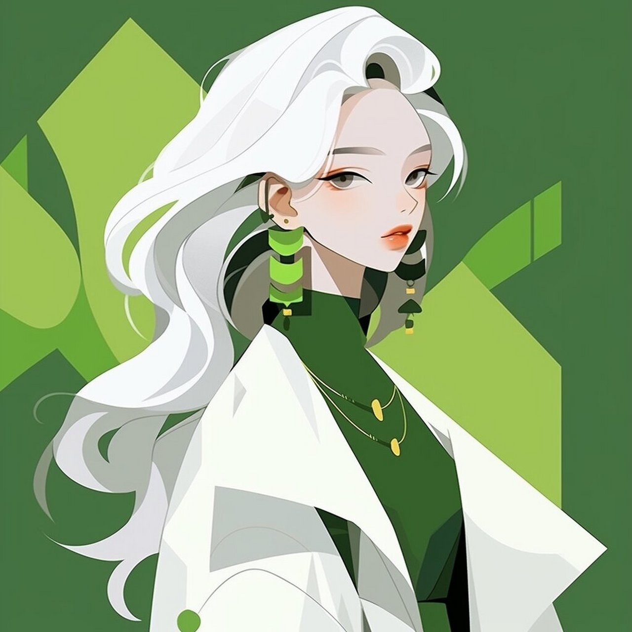 极简美学 | 绿色系 |  白色长发女生头像 这次的小姐姐,无论扎头发