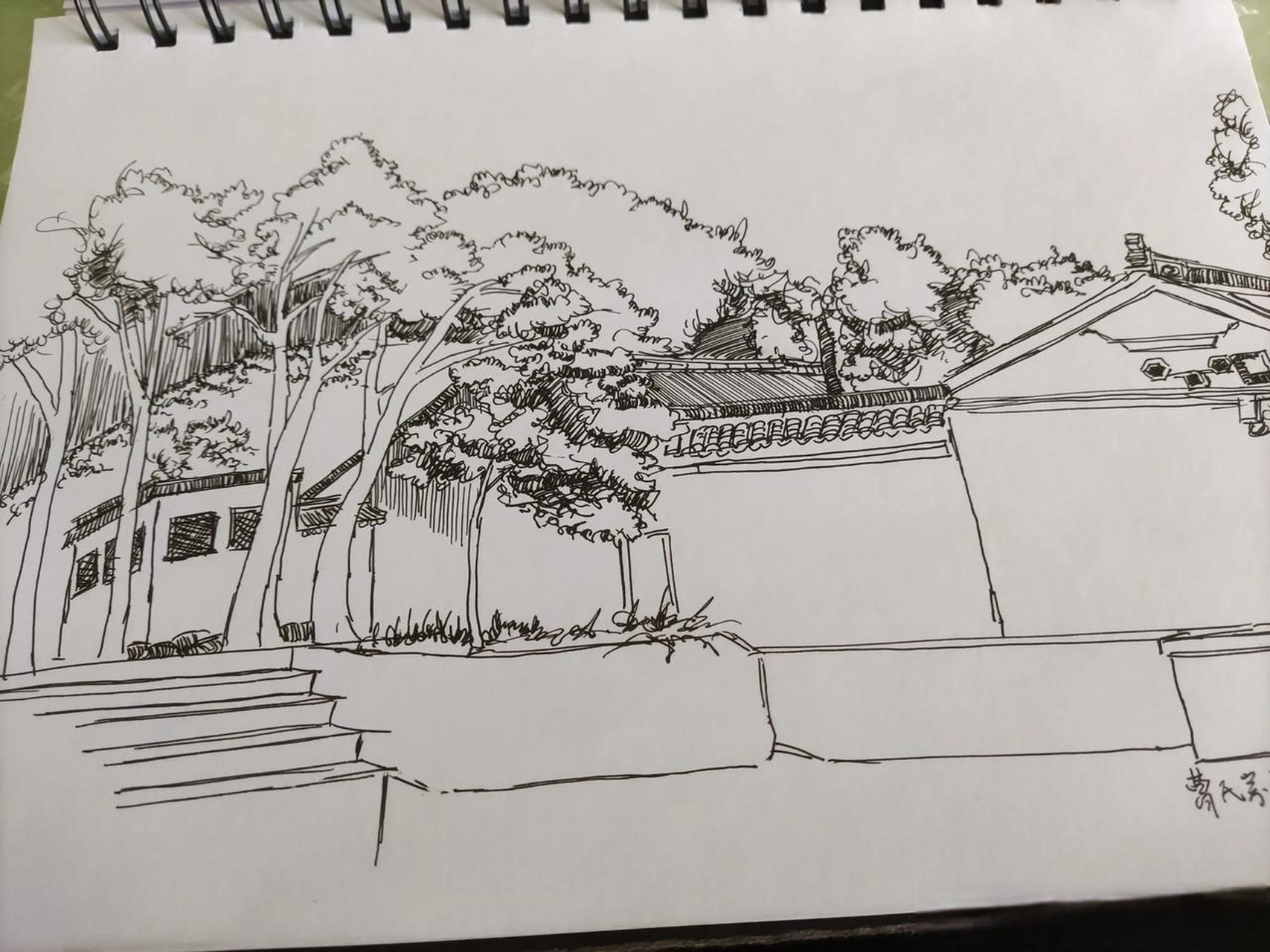 每日一画:江阴周庄镇的吴王八子墓,四面环水,前面是曹氏宗祠,后面是