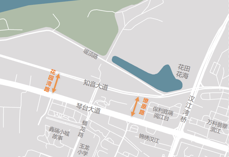 ,南起琴台大道,北至知音大道,设置双向2车