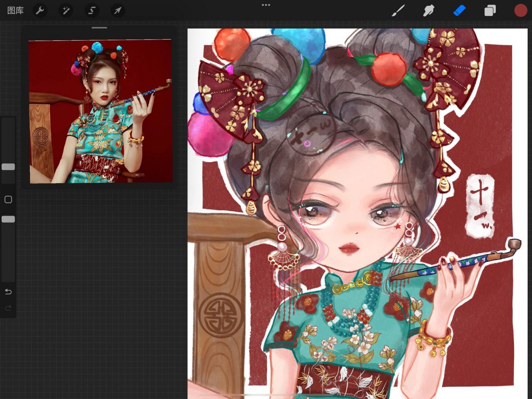 国风旗袍# #旗袍# #旗袍# #国风# #国风大赏# #撞色# #q版人物