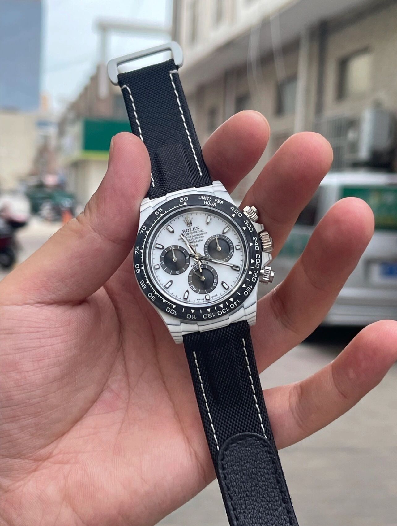 白色ntpt碳纤维改装劳力士迪通拿单表 定制ntpt表壳➕代用盘针➕