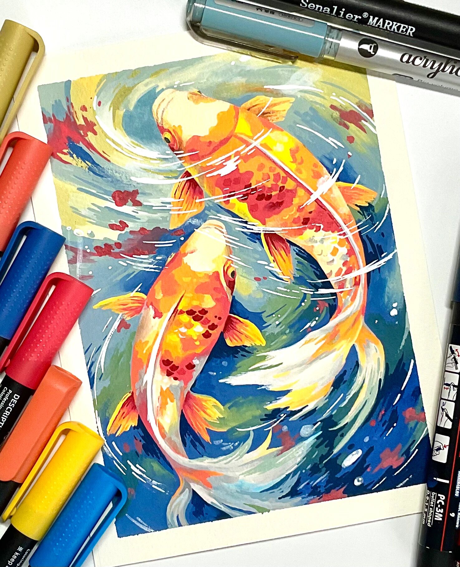 锦鲤95|丙烯马克笔教程