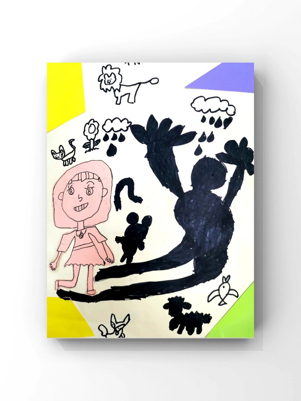 儿童画《影子在作怪》5-6岁(大班)作品 "影子在前, 影子在后,影子常常