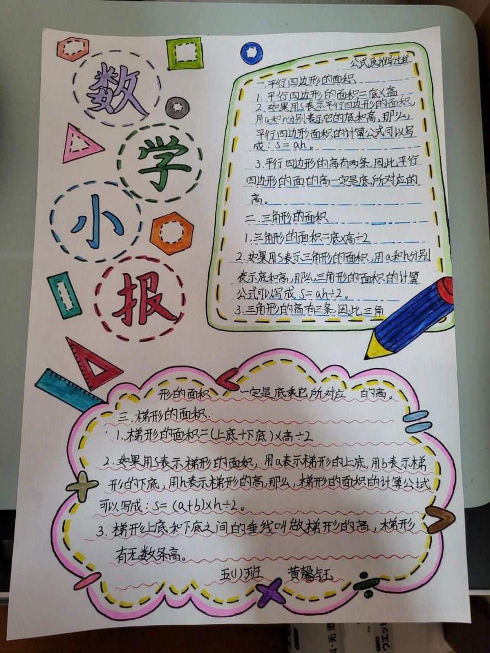 五上数学北京版知识点手抄报 第二第三第四第五单元,第一单元忘了拍了