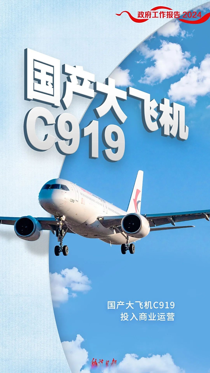 政府工作报告中的重大科技成果# 】国产大飞机c919投入商业运营,国 