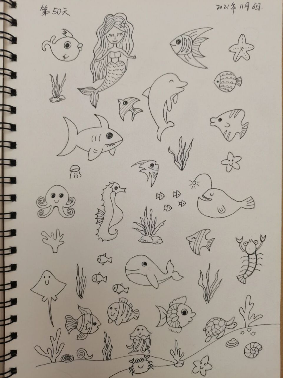 控笔练习/简笔画素材(海底世界篇)day50 7715绘画练习第50天94