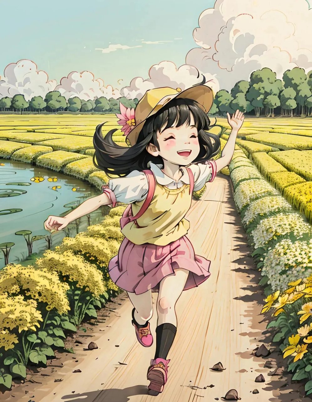 童年治愈系漫画|快乐奔跑的小女孩 让一路花香满径,让日子安暖自若