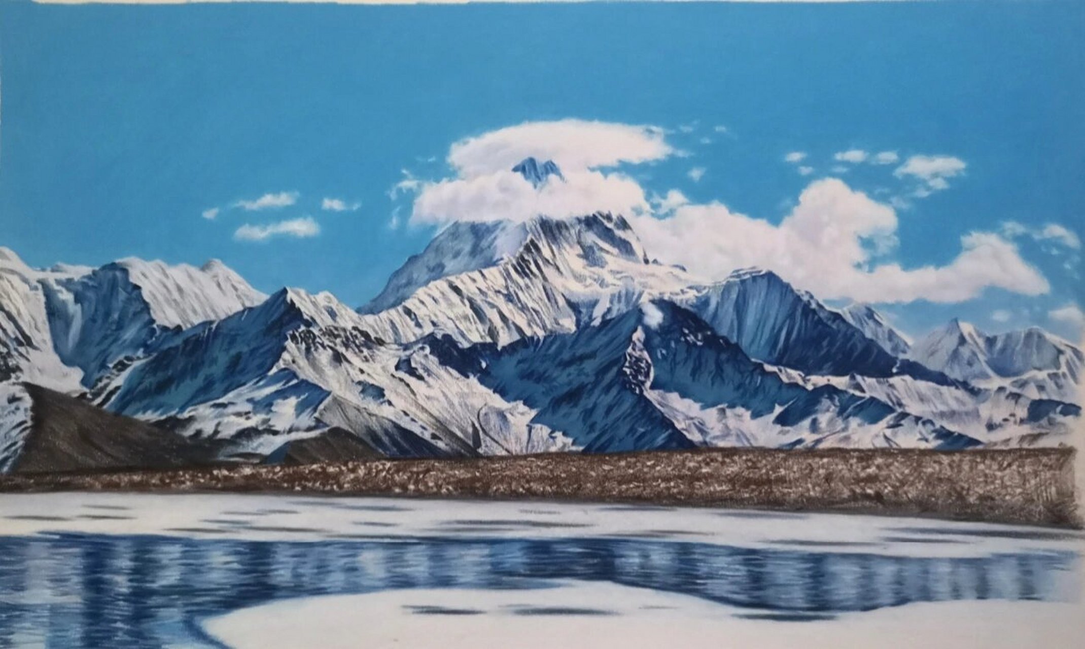 彩铅|冰湖雪山