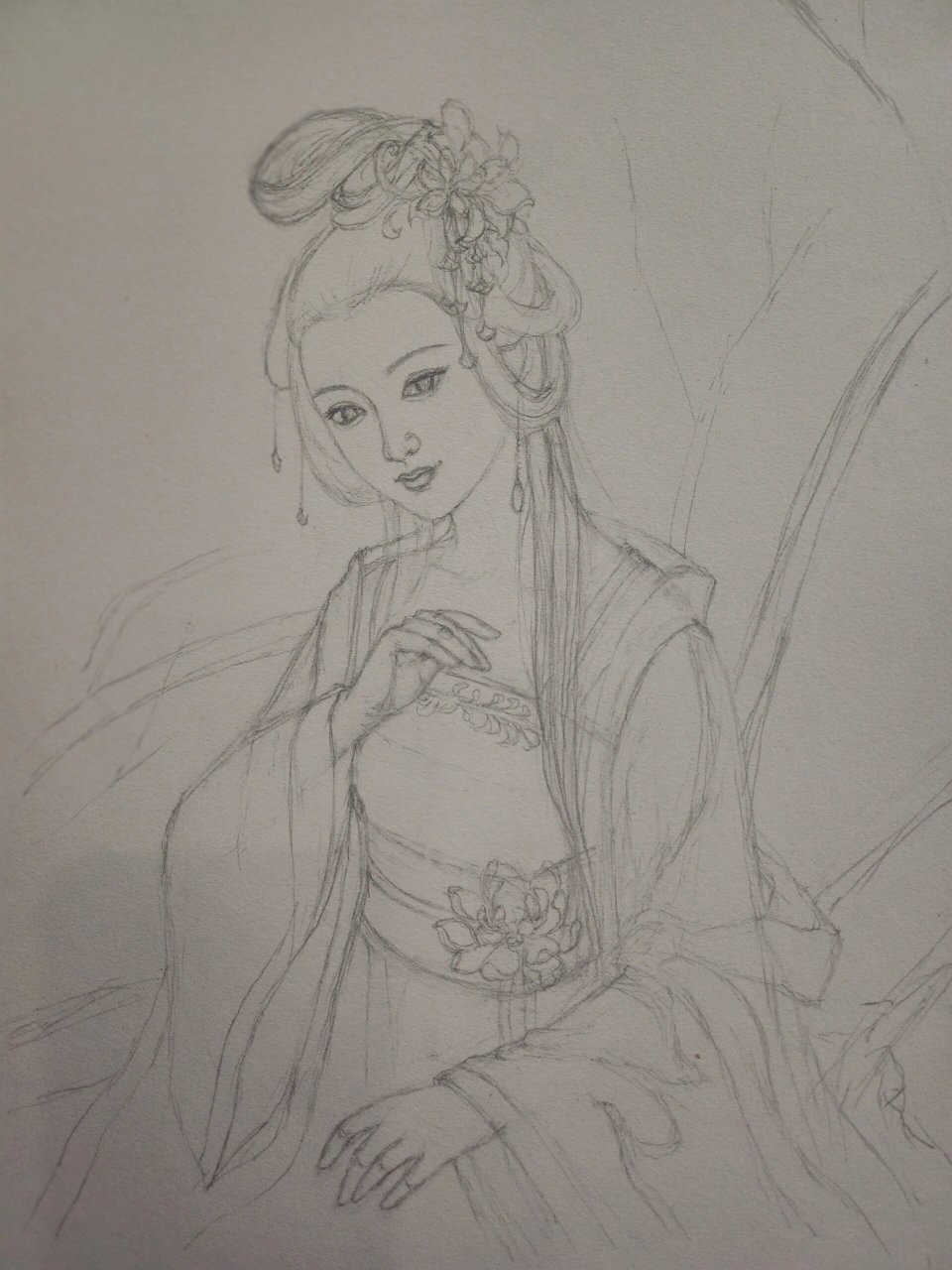 彩铅古风美女 临了一幅板绘的古风美女图,素材来自于网络.