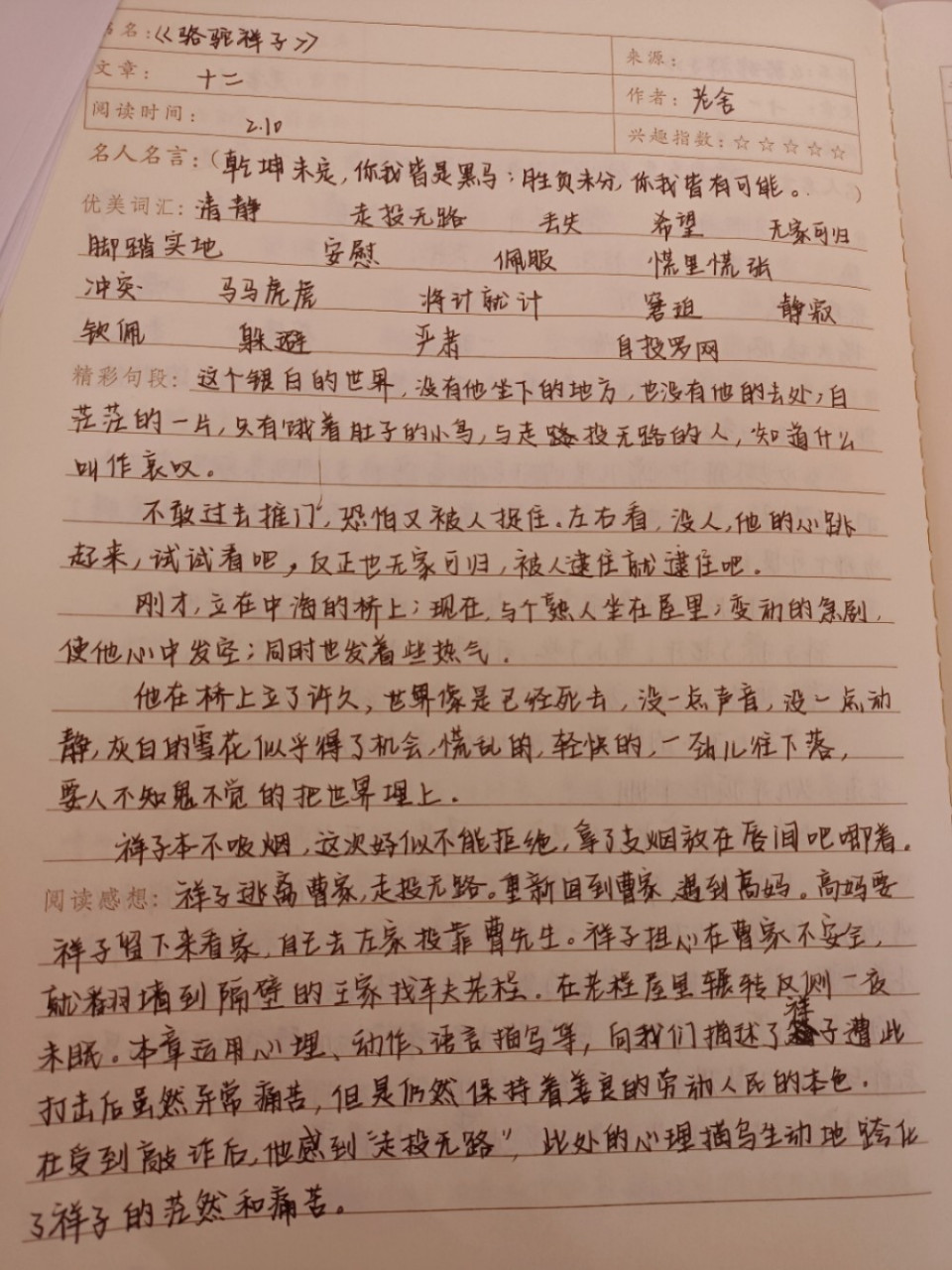 《骆驼祥子》十二章读书笔记 《骆驼祥子》十二章读书笔记