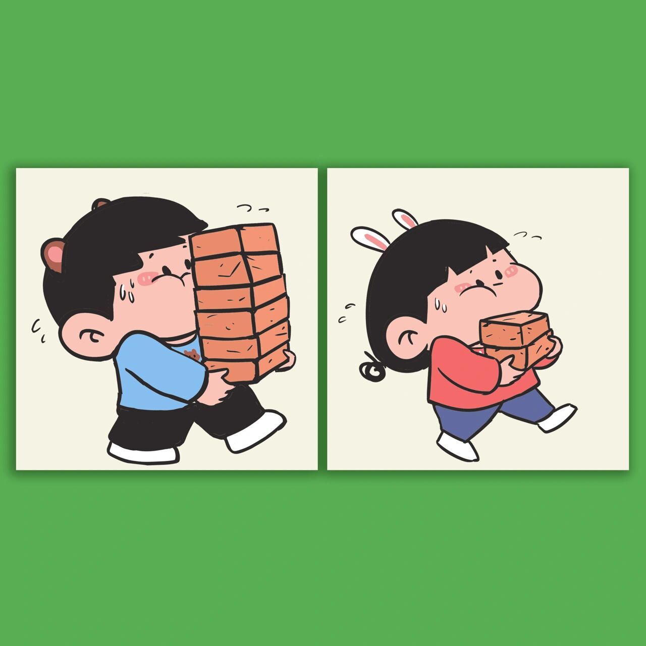 原创|可爱情侣头像壁纸|搬砖 你也搬 我也搬 明天我就变大款 你也搬 