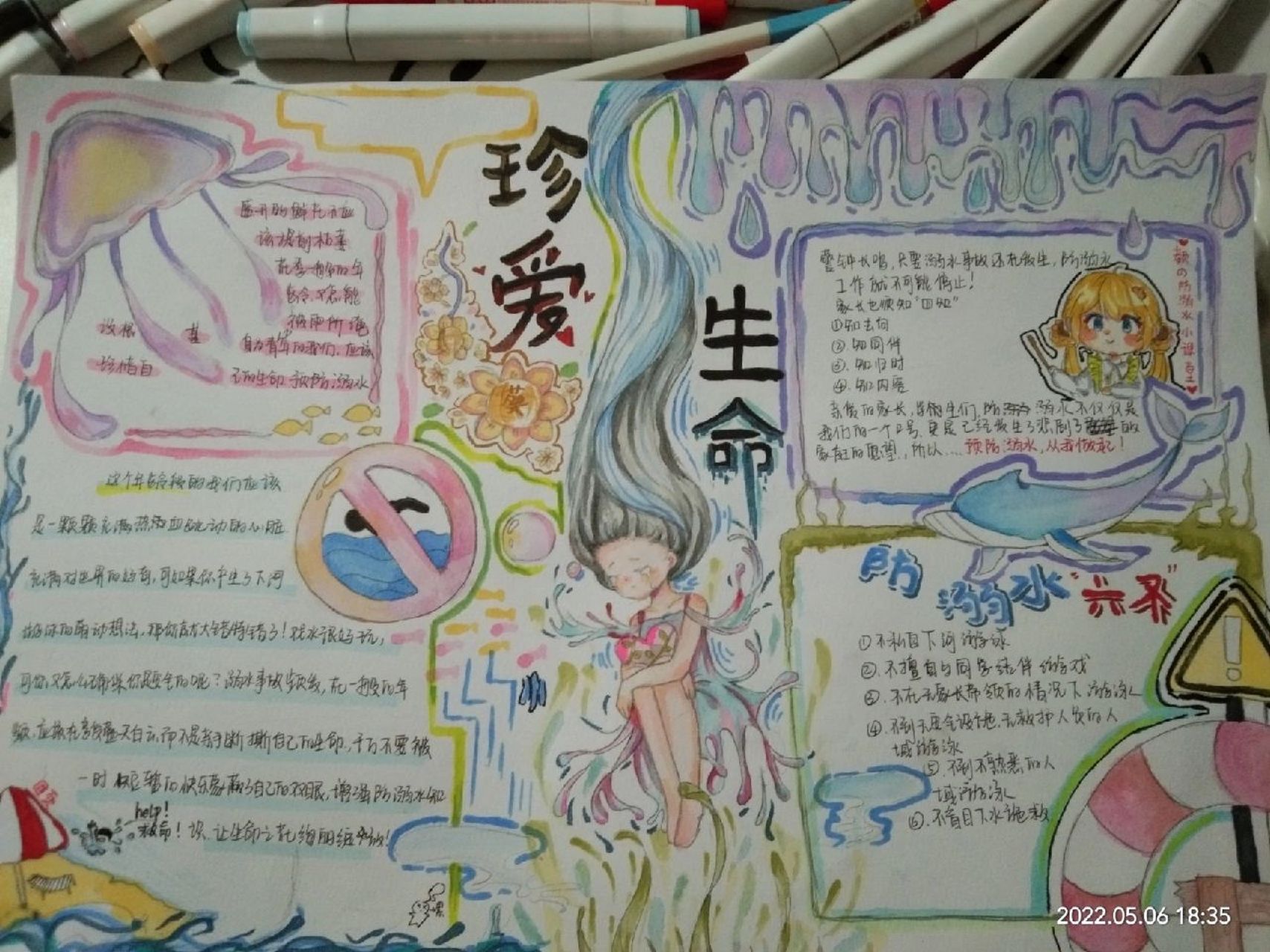 防溺水手抄报 这次手抄报哈哈哈,个人觉得非常满意,但是像素可能不太
