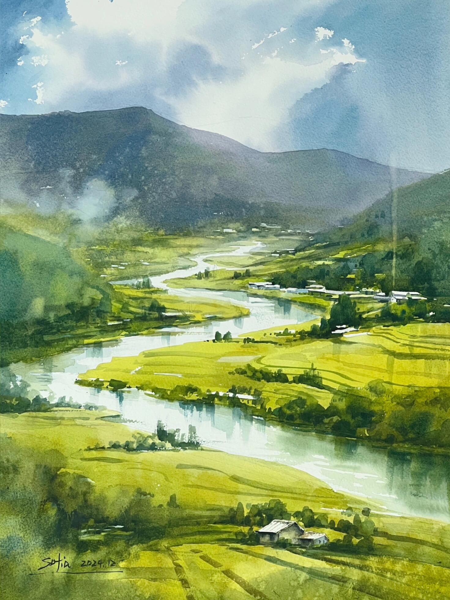 水彩|田野香风起,绿意满心间 田野香风起,绿意满心间 #寻找小红书绘画