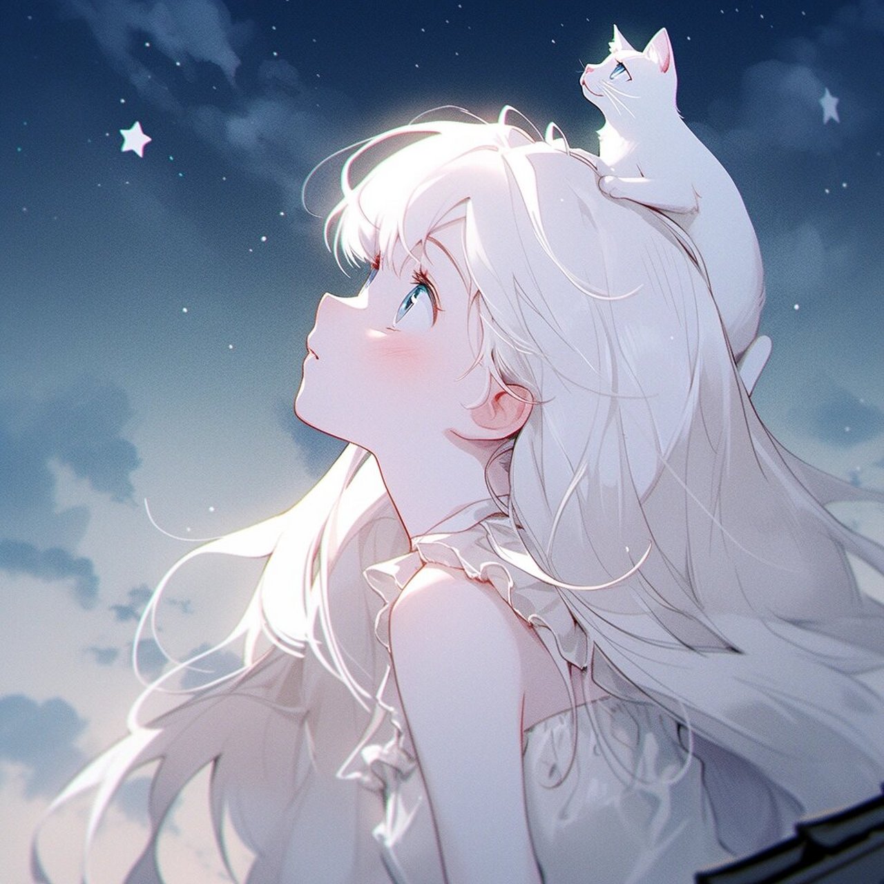 银发少女与猫93 今夜的星光为你带来一切好运.