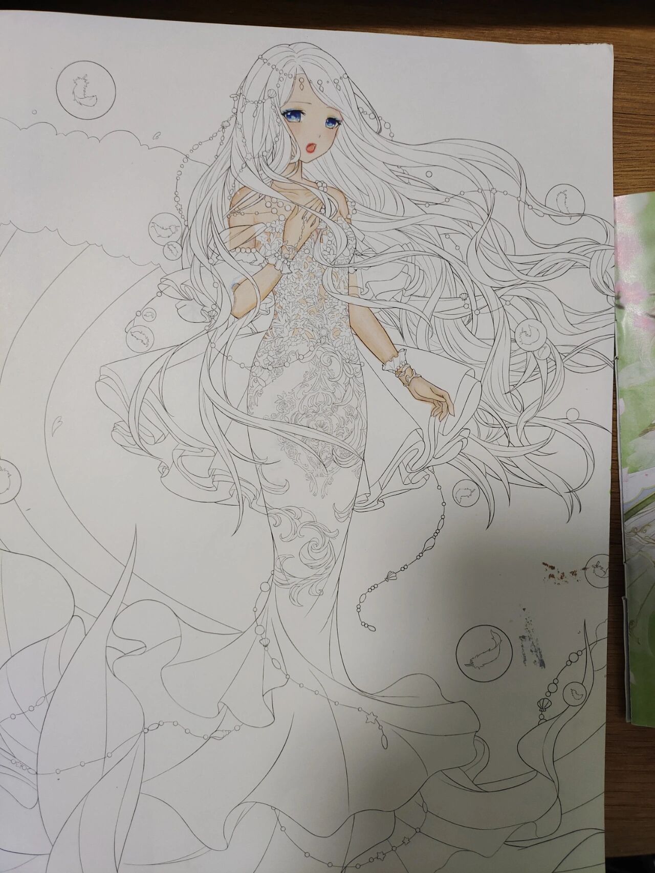 马克笔美人鱼涂色过程