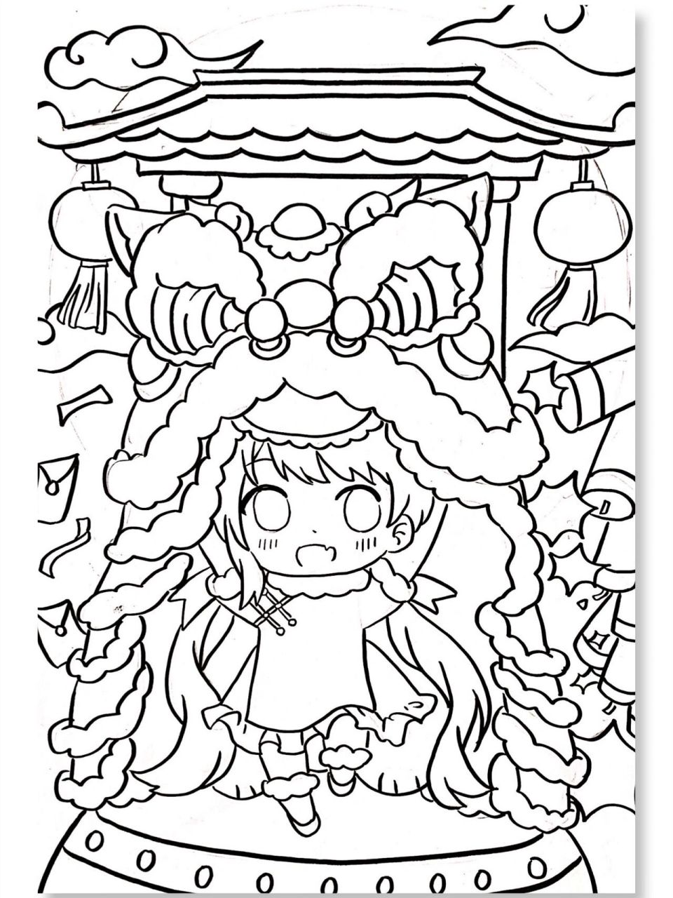 🍊🧧虎年新年舞狮动漫人物儿童创意画 人物原图来源于网络 适合年