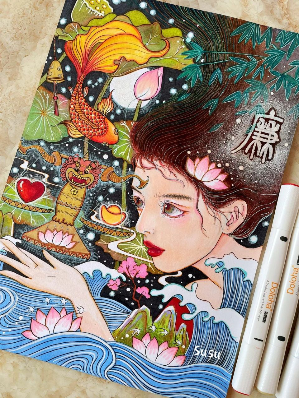 这张画的比较仓促,a4大小,人物借鉴了gua老师的作品,纸很好用很厚!