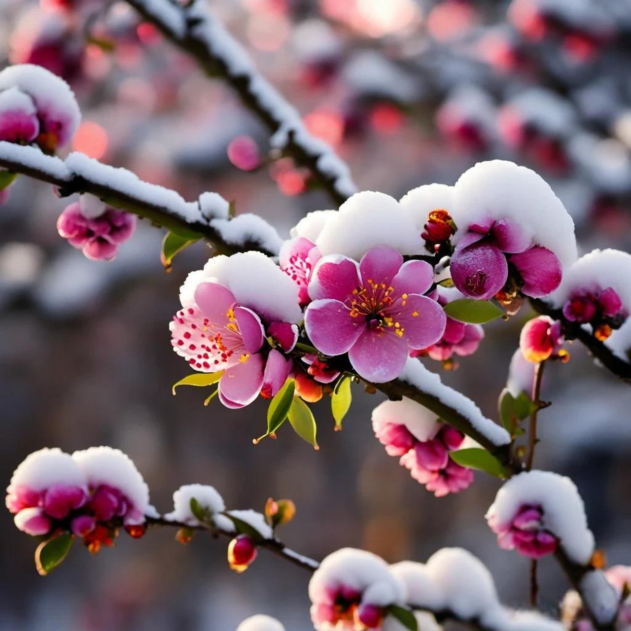 《梅花独傲》  红梅挺立雪中鲜, 寒风瑟瑟自不弯.