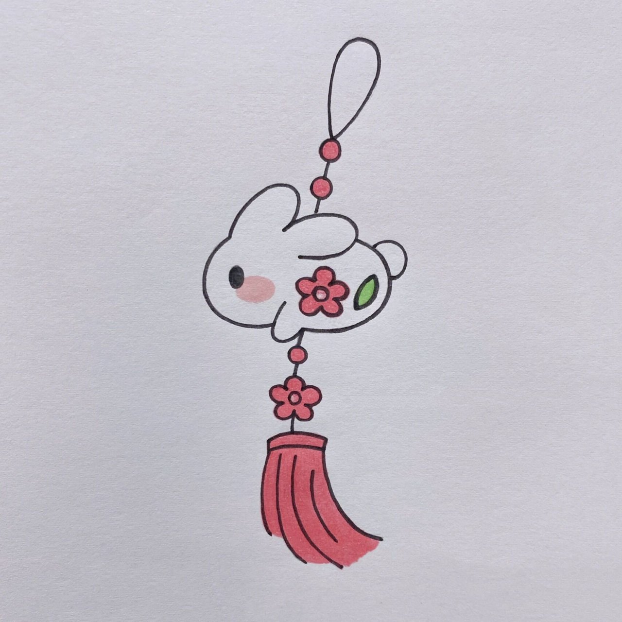 小兔子挂饰简笔画 【色号】 绿色:59号 红色:121号 粉色:135号