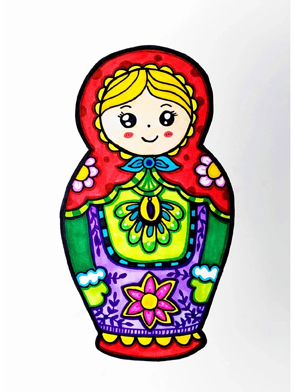 儿童画–俄罗斯套娃(有课件步骤) 适合6-7岁 通过观察可爱的俄罗斯