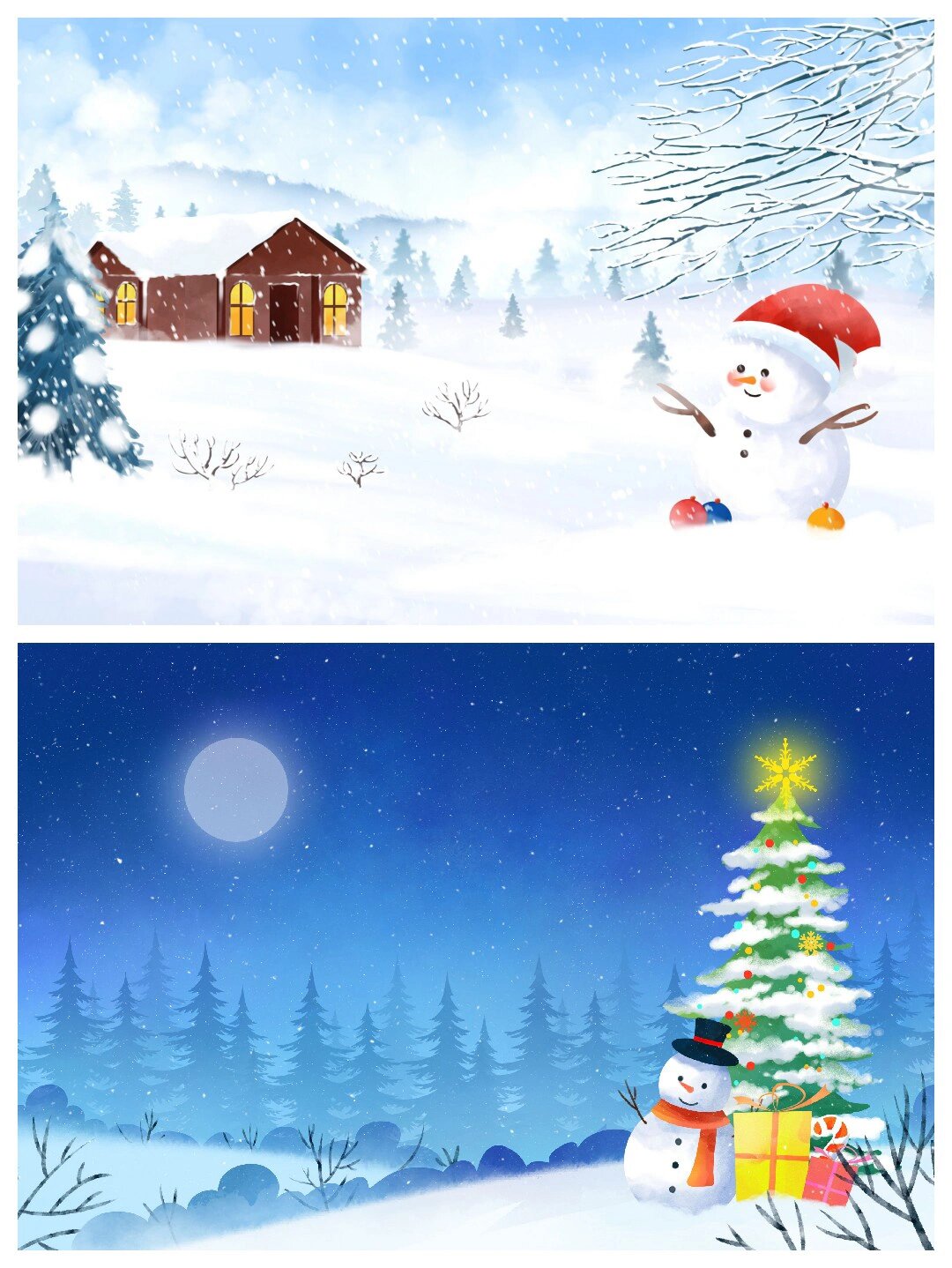 24节气小雪雪人背景插画ppt海报设计素材