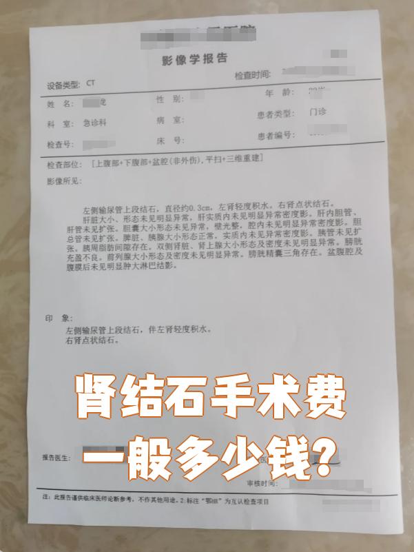 肾结石手术费用要看具体的手术方式,常见的有经皮肾镜钬激光碎石,经