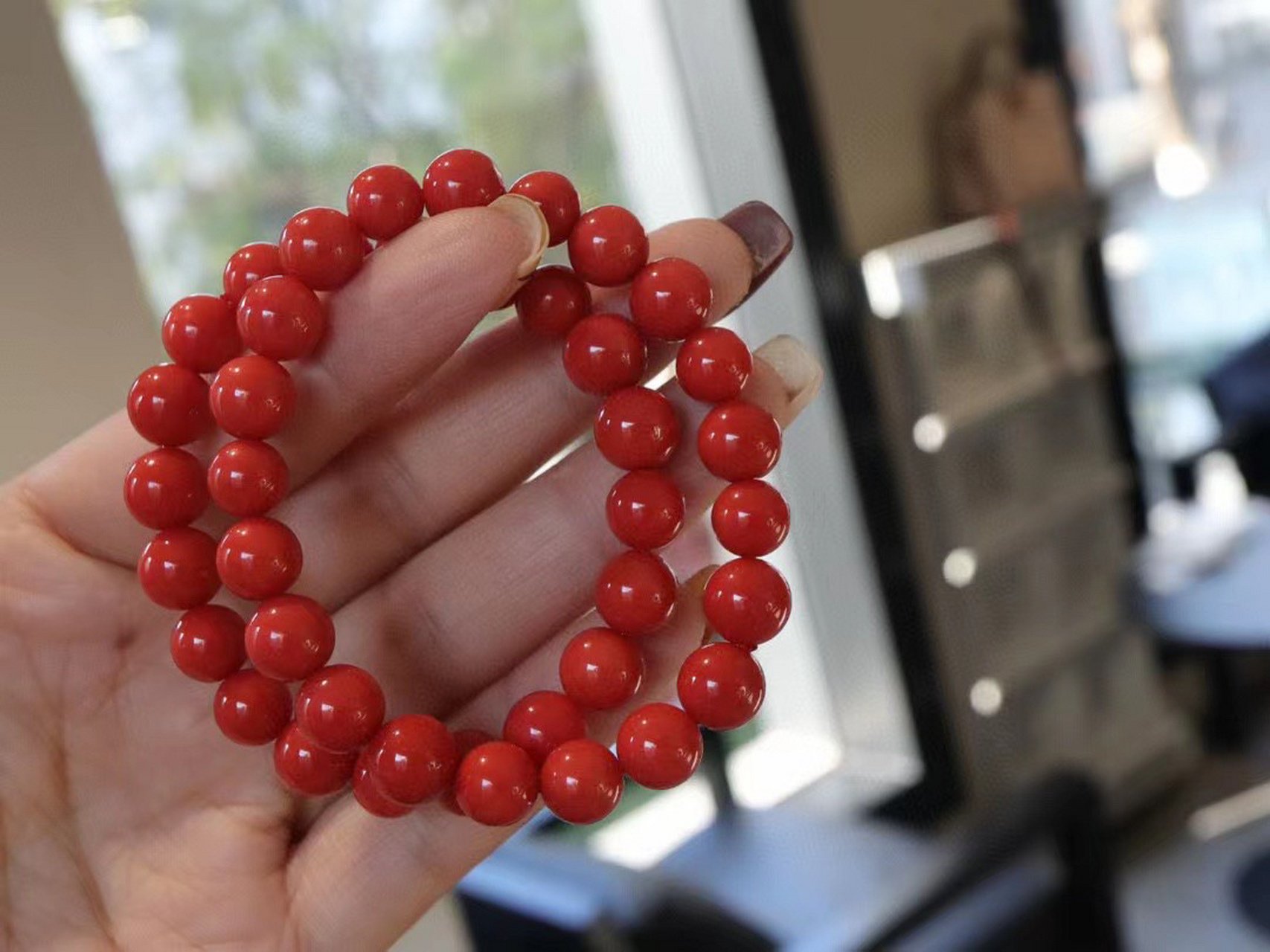 珊瑚手串 天然红珊瑚9mm单圈手串,品质干净,性价比高    实际尺寸 8.