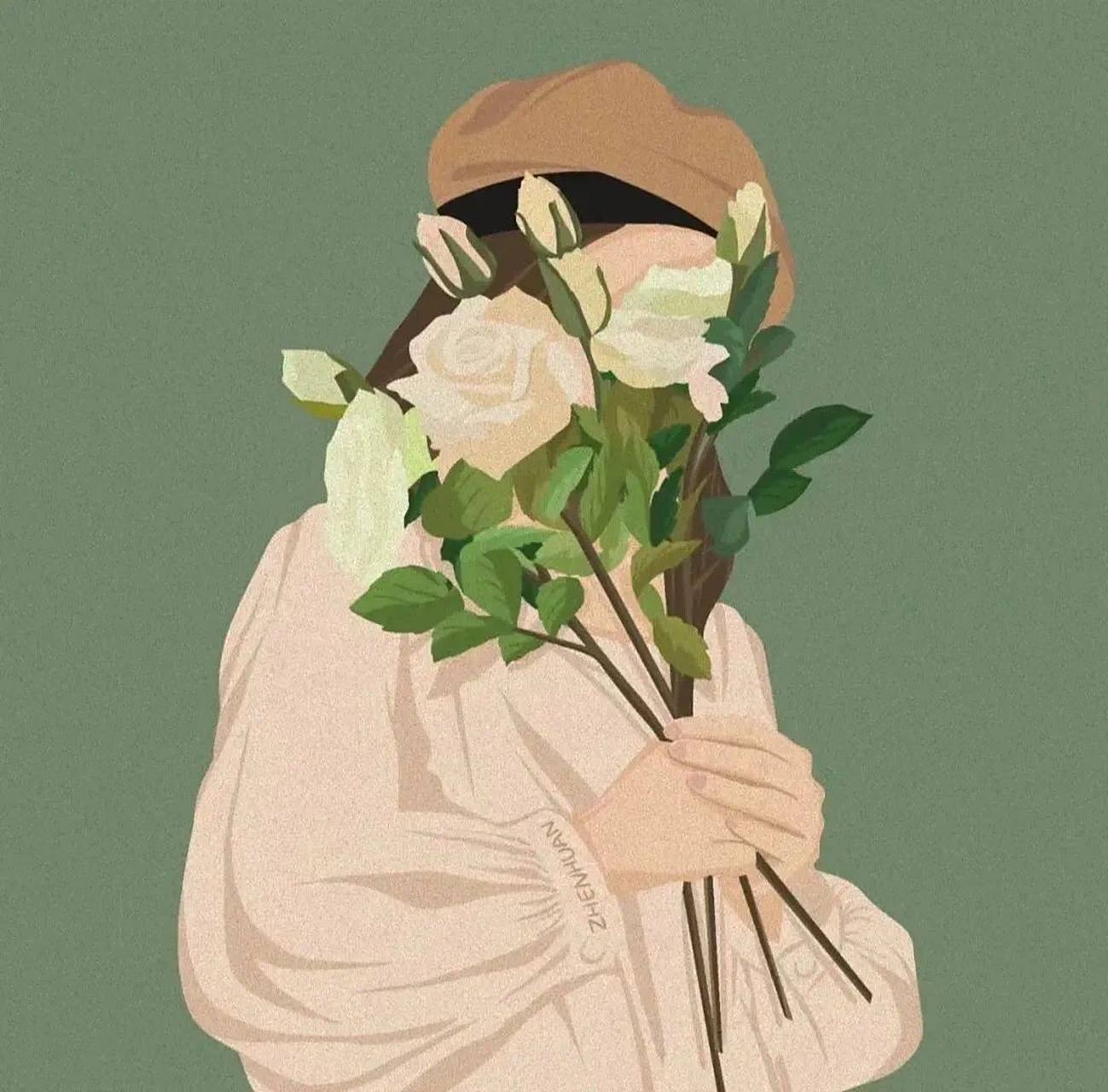 情侣头像丨手捧鲜花动漫手绘情头