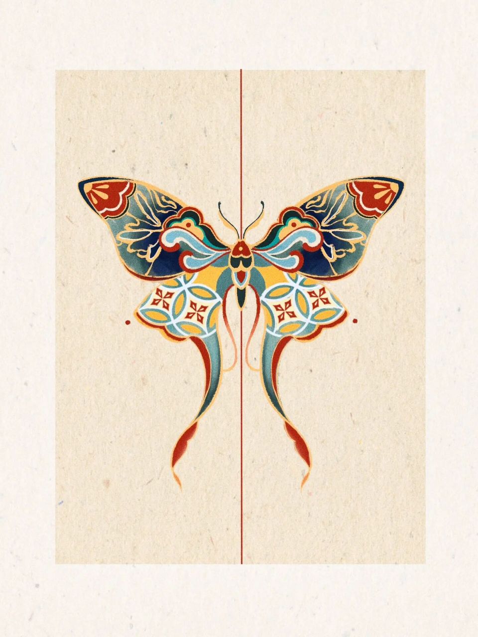 深圳纹身|传统纹样03国风蝴蝶手稿|重庆纹身 上次画的敦煌配色的