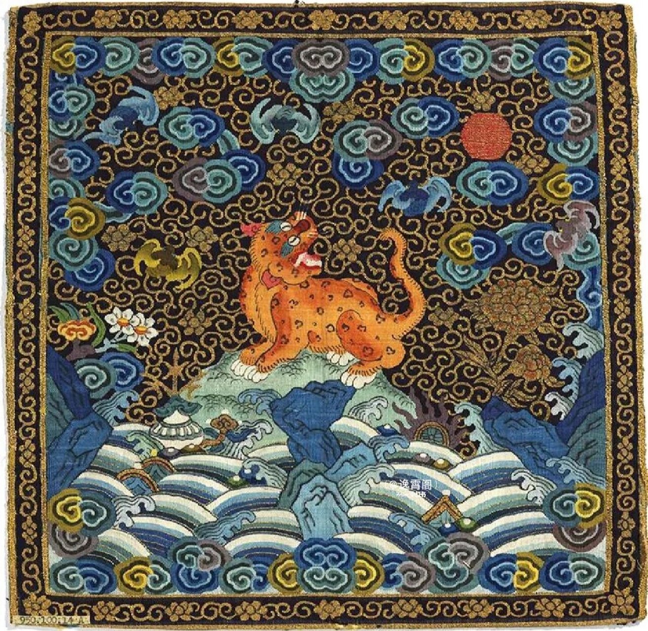 清朝武官三品刺绣官服补子豹纹图案纹样 96武官三品的官补纹样为豹.