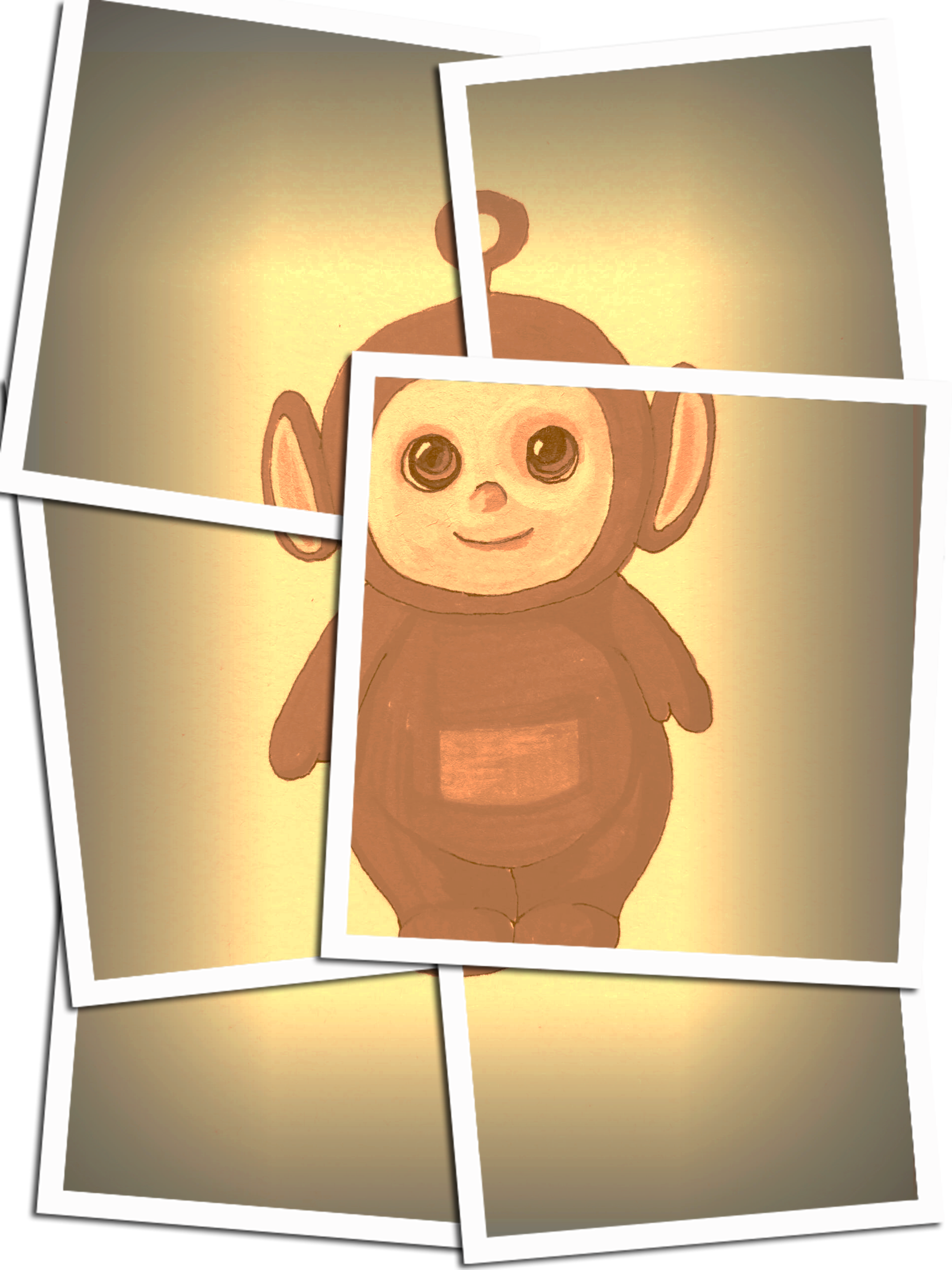 首先我们画天线宝宝的脸,圆圆的脸,在脸的中间画一个十字. 2.