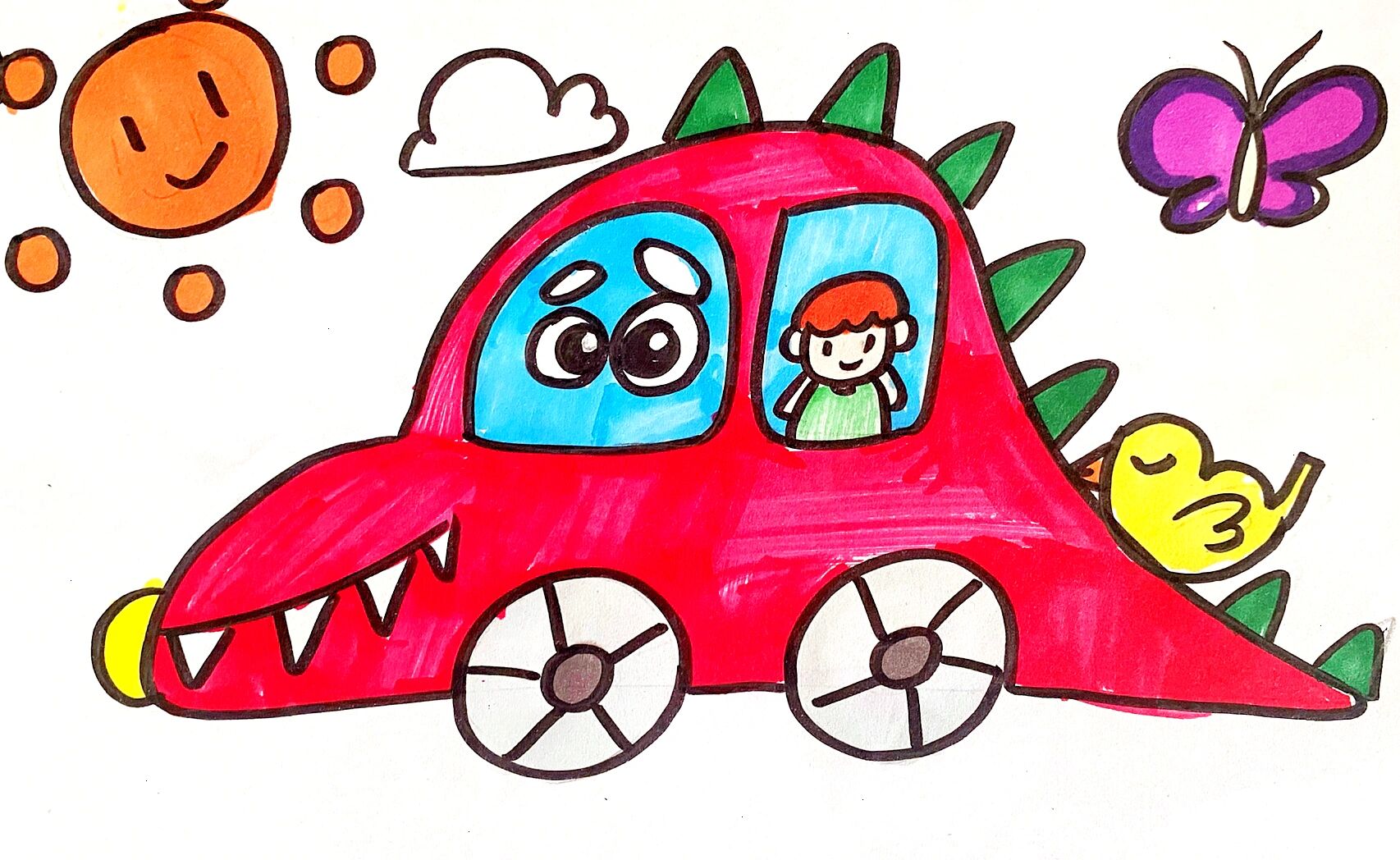 恐龙汽车儿童画