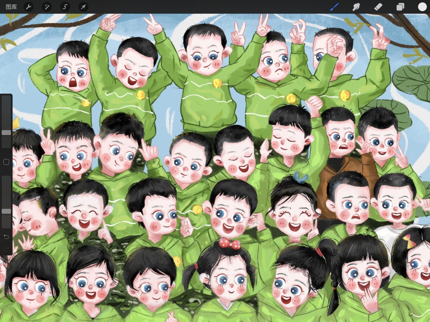 手绘幼儿园卡通合照