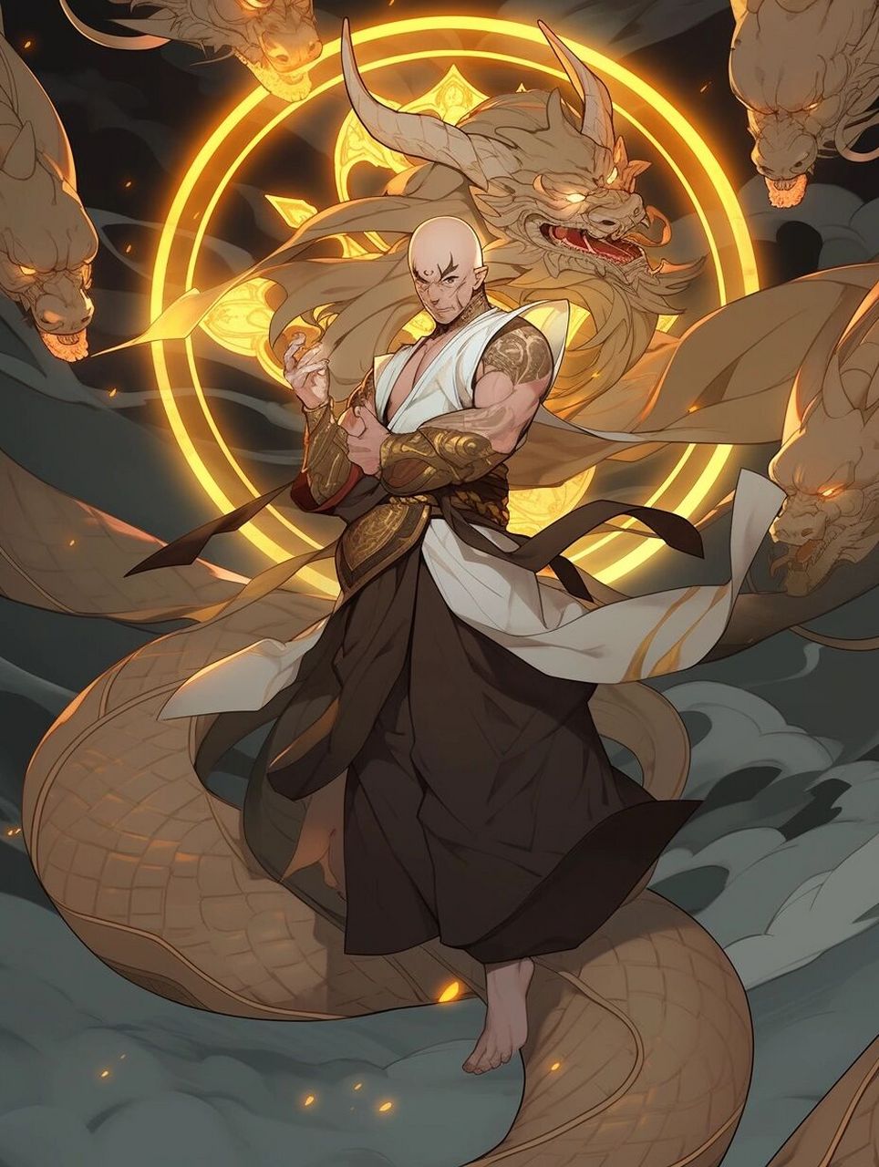 佛道-降龙罗汉 十八罗汉里的降龙尊者 咒语:a bald chinese monk with