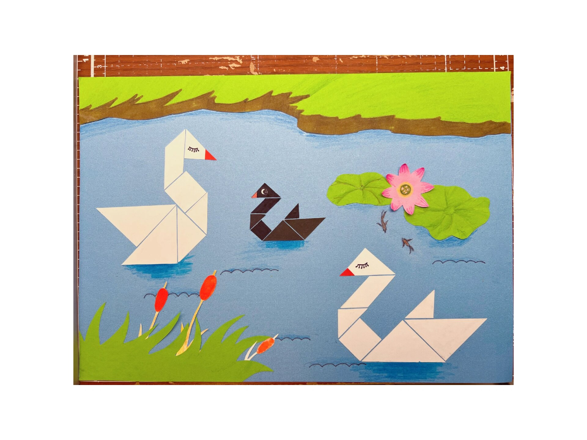 七巧板剪贴画天鹅一家