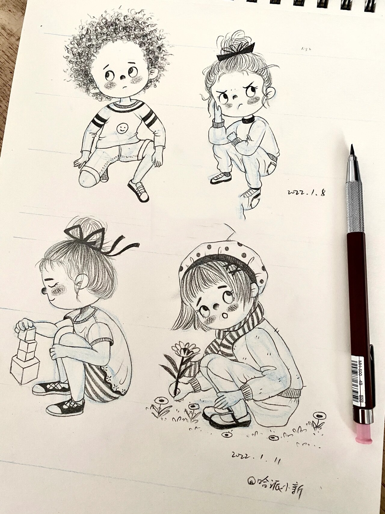 蹲姿动态|人物速写练习|铅笔手绘画|附结构